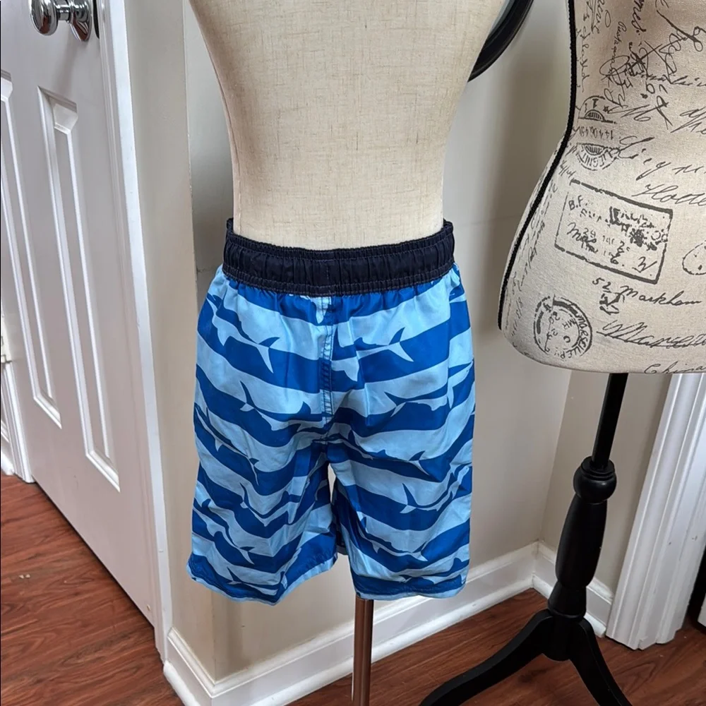 🦈 Gymboree Blue Shark Pattern Swim Trunks 🩳 Pool Ocean Vacation Cruise Resort